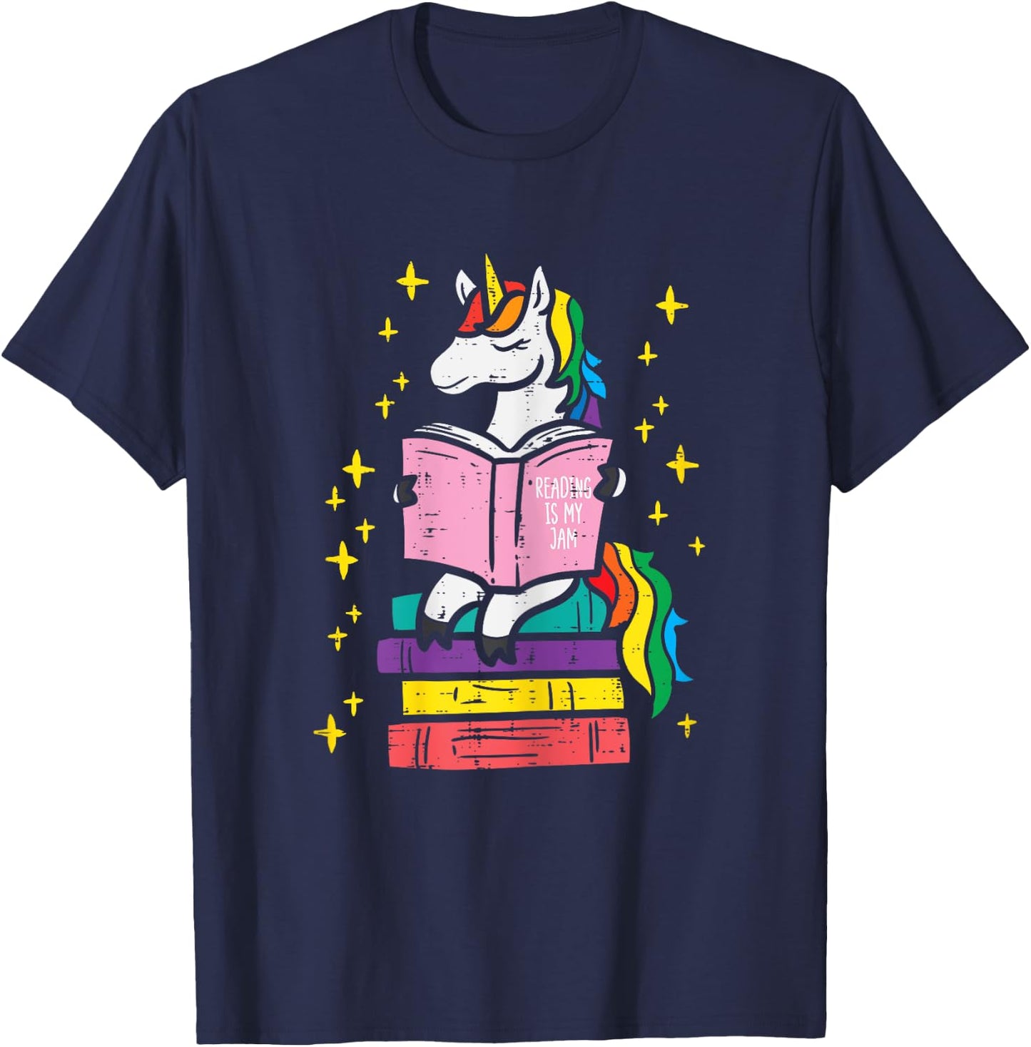 Reading Unicorn Cute Book Lover Bookworm Women Girls T-Shirt - T-Shirt | Navy