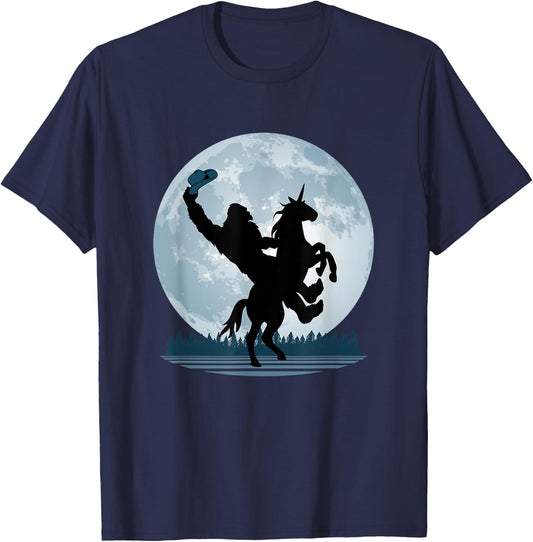 Cowboy Bigfoot on a Unicorn - Sasquatch Full Moon Forest T-Shirt - T-Shirt | Navy