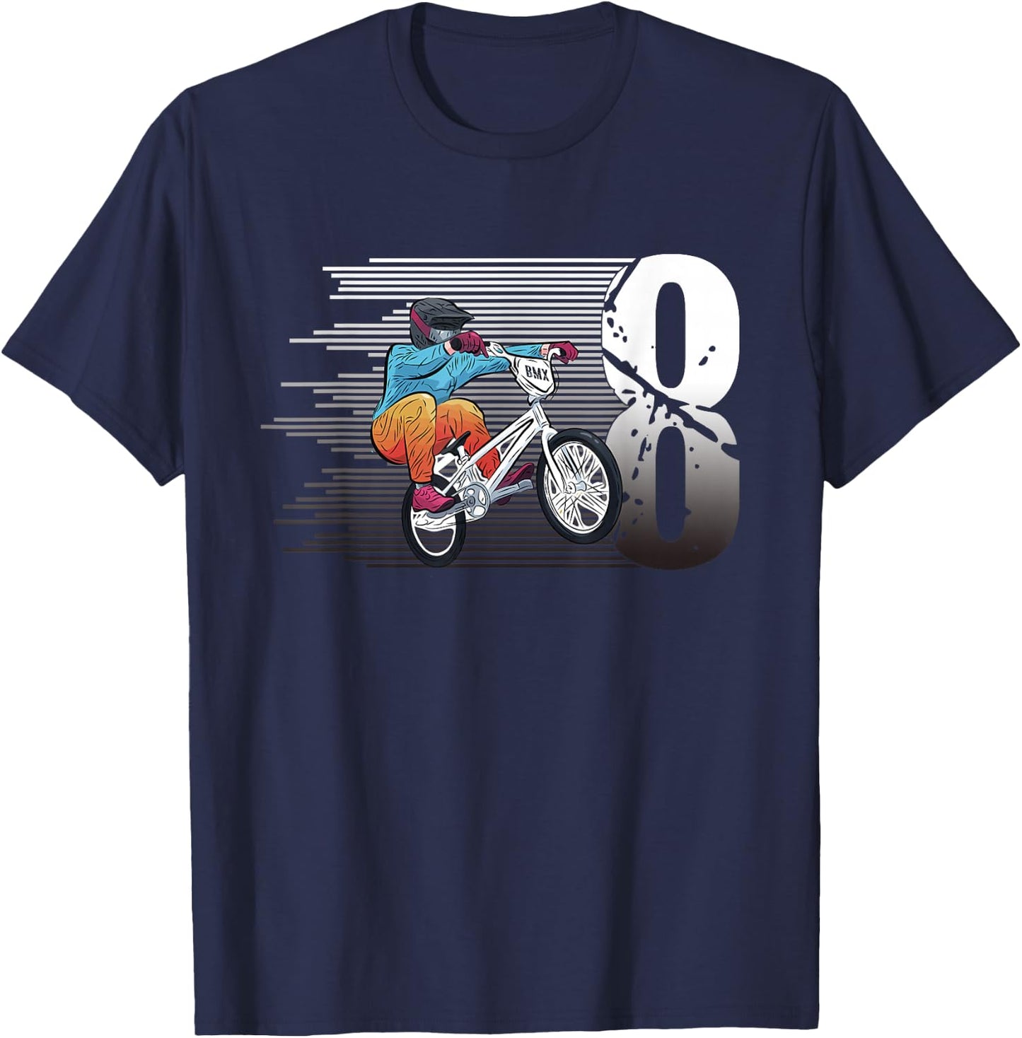 8 Year Old BMX 8th Birthday Gift, Party BMX Boys Dirt Biking T-Shirt - T-Shirt | Navy