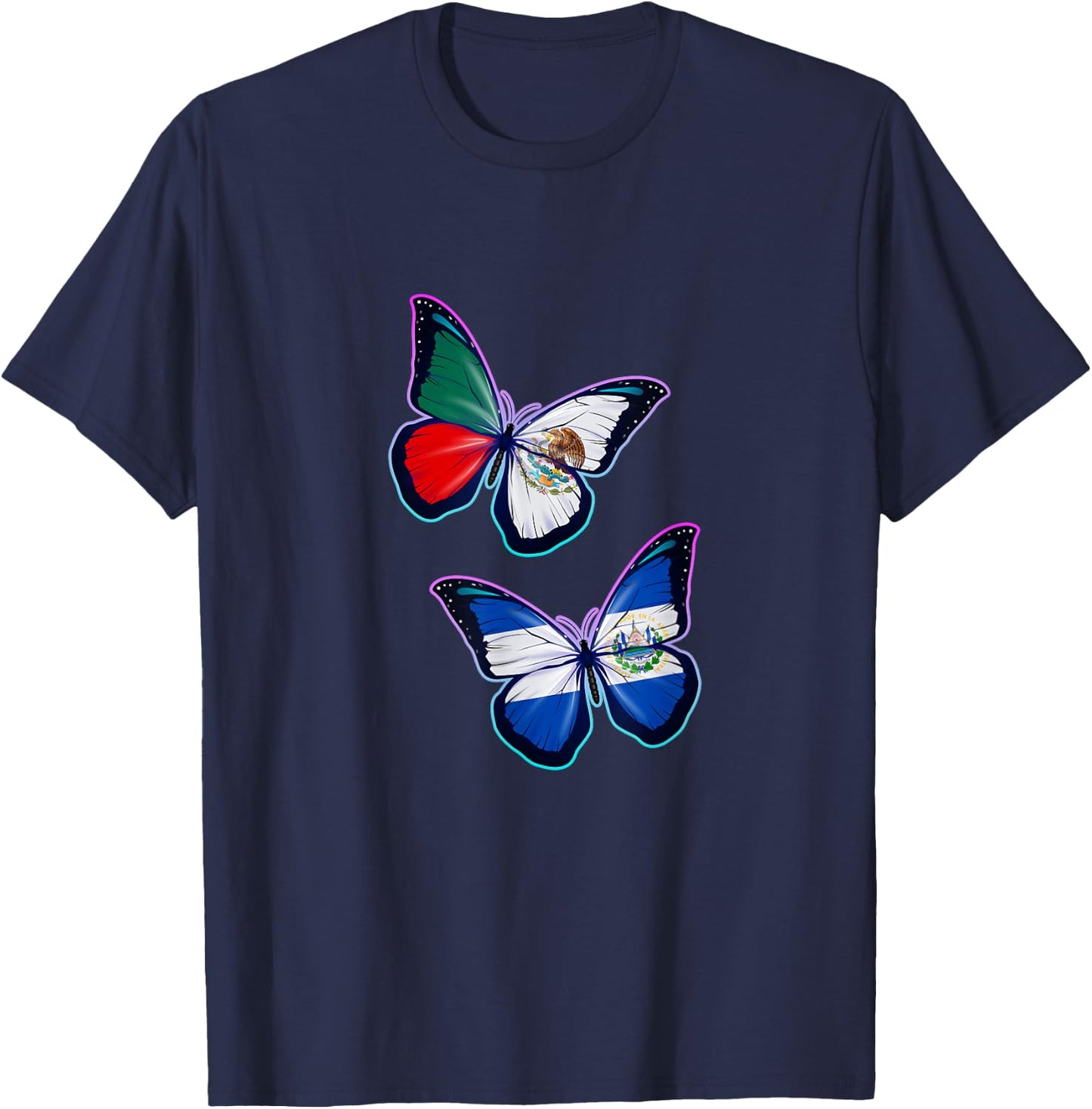 El Salvador and Mexico bicultural roots. Butterfly version T-Shirt - T-Shirt | Navy
