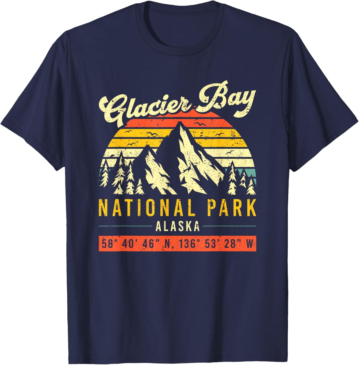 Glacier Bay Vintage Retro Alaska National Park T-Shirt - T-Shirt | Navy