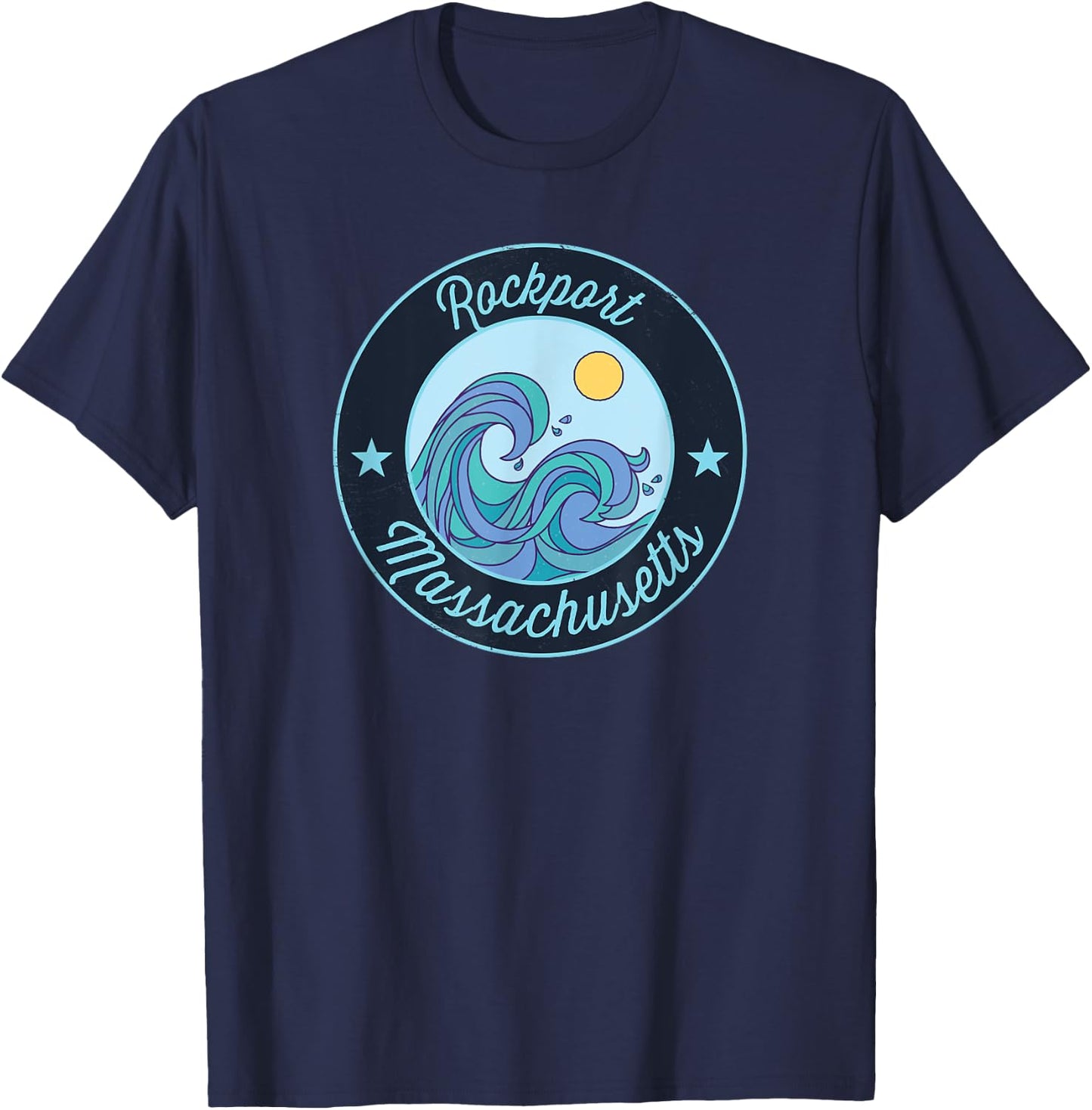 Rockport MA Massachusetts Souvenir Nautical Surfer Graphic T-Shirt - T-Shirt | Navy