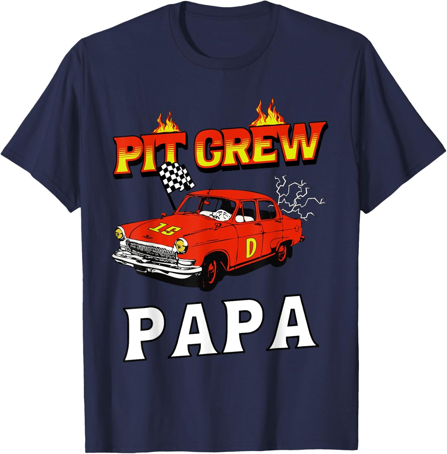 Pit Crew Papa Racing Car Family Matching Birthday Party T-Shirt - T-Shirt | Navy