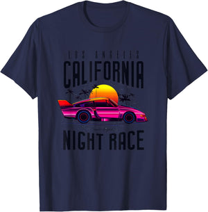 Vintage American California Night Race with Cars Graphic T-Shirt - T-Shirt | Navy