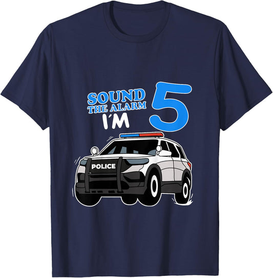 Police Car 5th Birthday Policeman Officer 5 Year Bday Police T-Shirt - T-Shirt | Navy