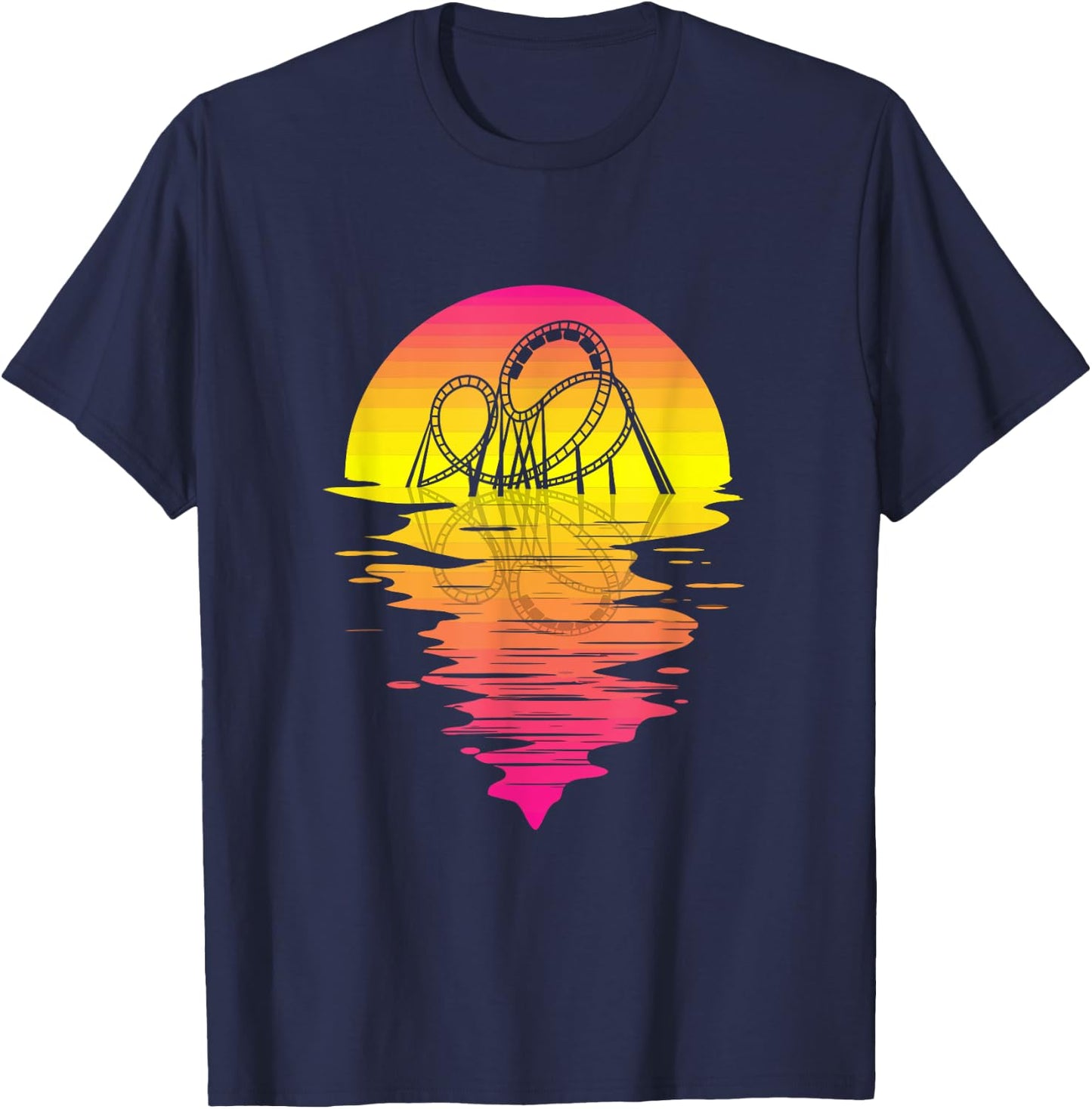 Roller Coaster Retro Pink 80s Vintage Retro Sunset T-Shirt - T-Shirt | Navy