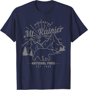 Mt. Rainier Washington Vintage Mountain National Park PNW T-Shirt - T-Shirt | Navy