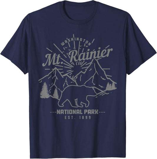 Mt. Rainier Washington Vintage Mountain National Park PNW T-Shirt - T-Shirt | Navy