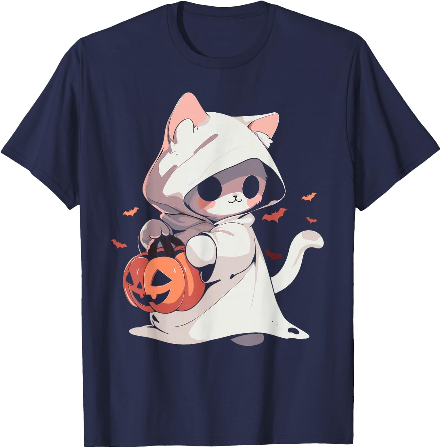 Cat Ghost Kawaii Neko Anime Halloween Costume Pumpkin Lover T-Shirt - T-Shirt | Navy