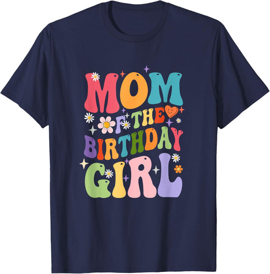 Mom Of The Birthday Girl Groovy Party 1St Birthday Girl T-Shirt - T-Shirt | Navy