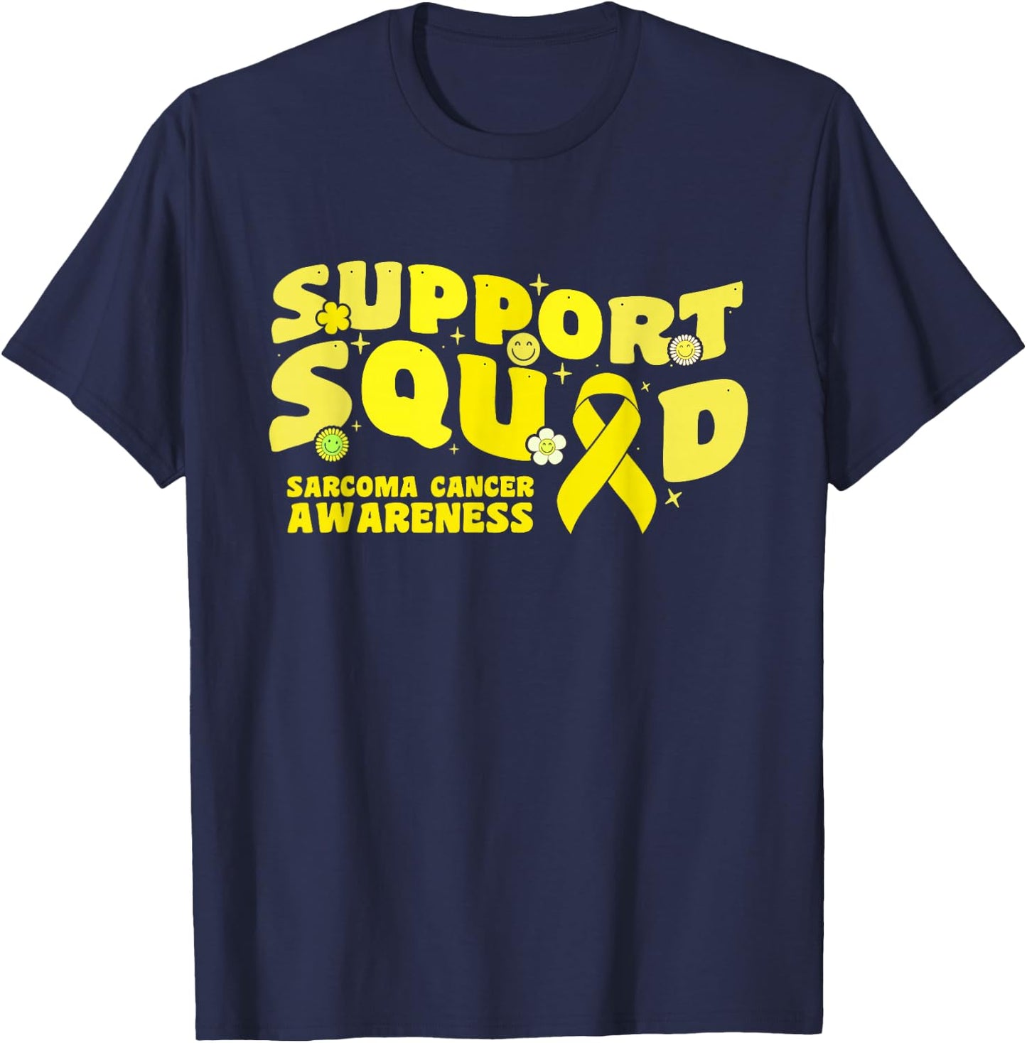 Support Squad Sarcoma Cancer Awareness Yellow Ribbon Fighter T-Shirt - T-Shirt | Navy
