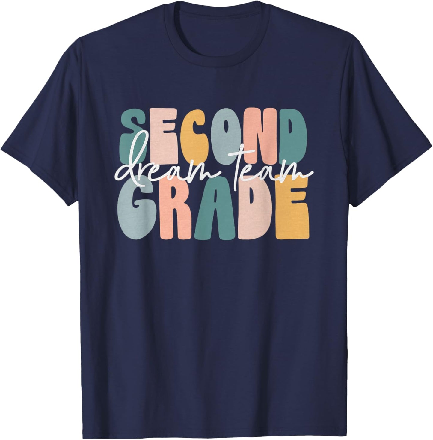 Second Grade Dream Team Retro Groovy Teacher Boys Girls T-Shirt - T-Shirt | Navy