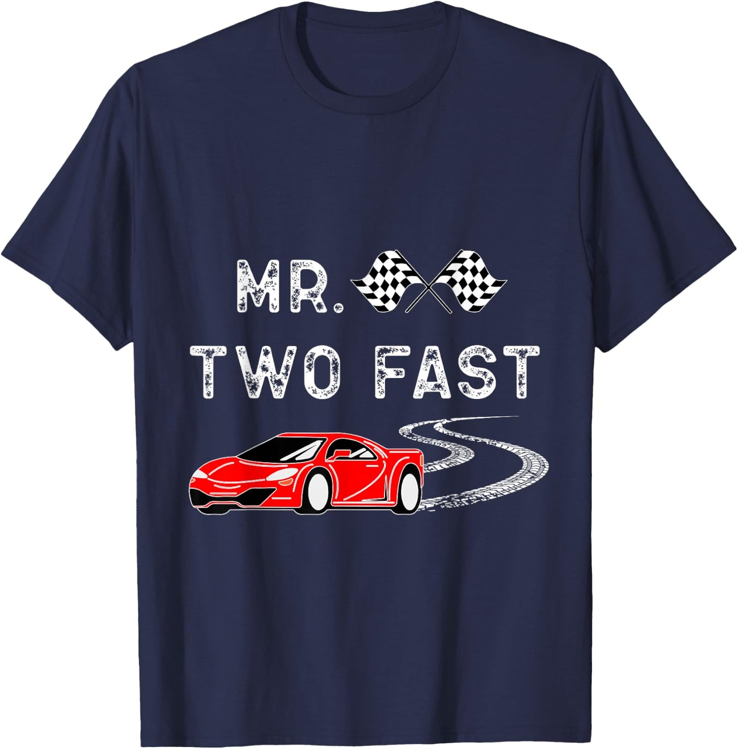 Boy Second Birthday Racer Mr. Two Fast 2nd Race Car Bday T-Shirt - T-Shirt | Navy