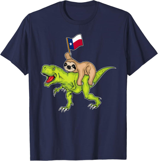 Texas Flag Dinosaur Sloth Lover Kids USA Texas T-Shirt - T-Shirt | Navy