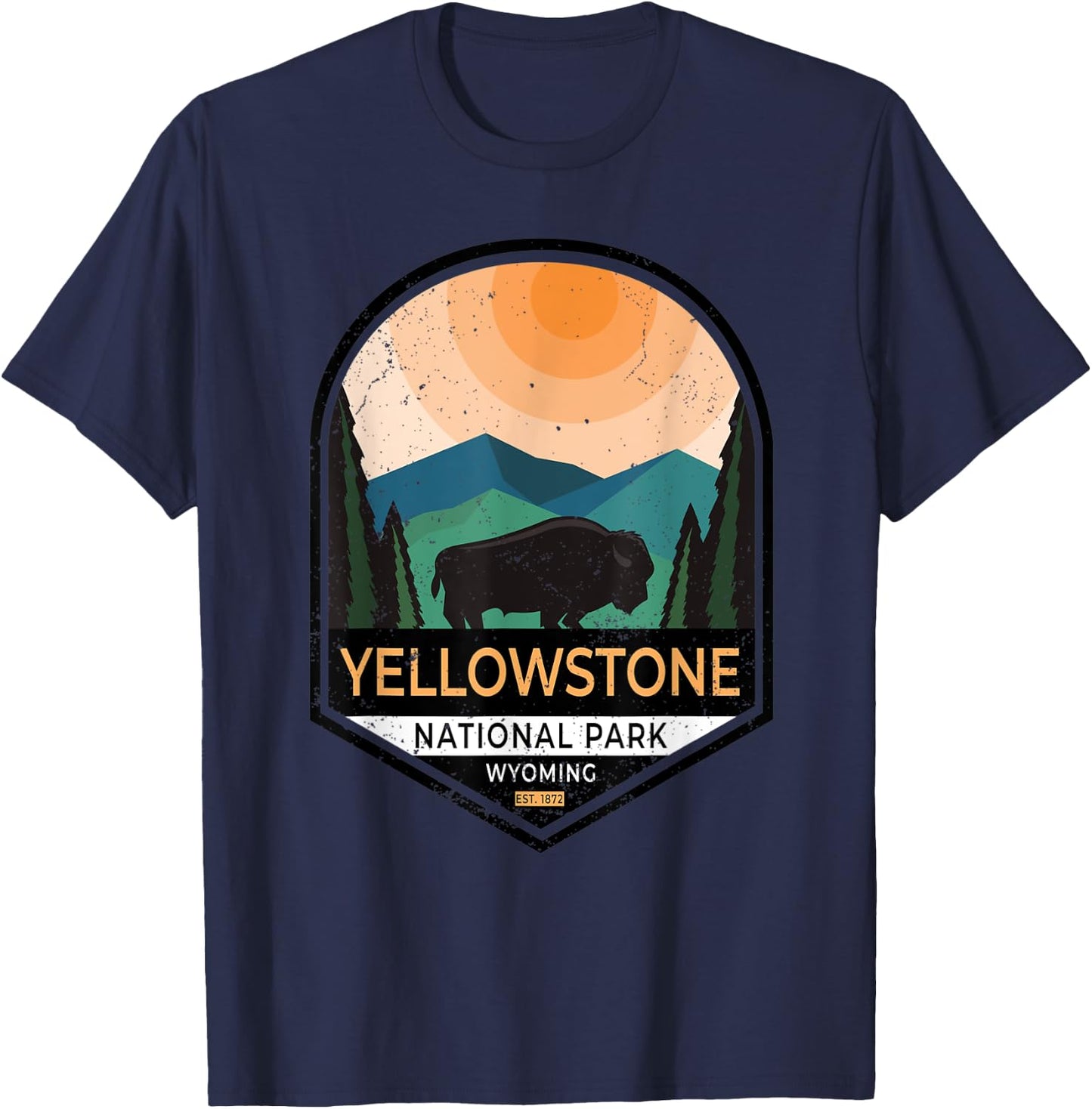 Vintage Yellowstone National Park Retro 80's Graphic T-Shirt - T-Shirt | Navy