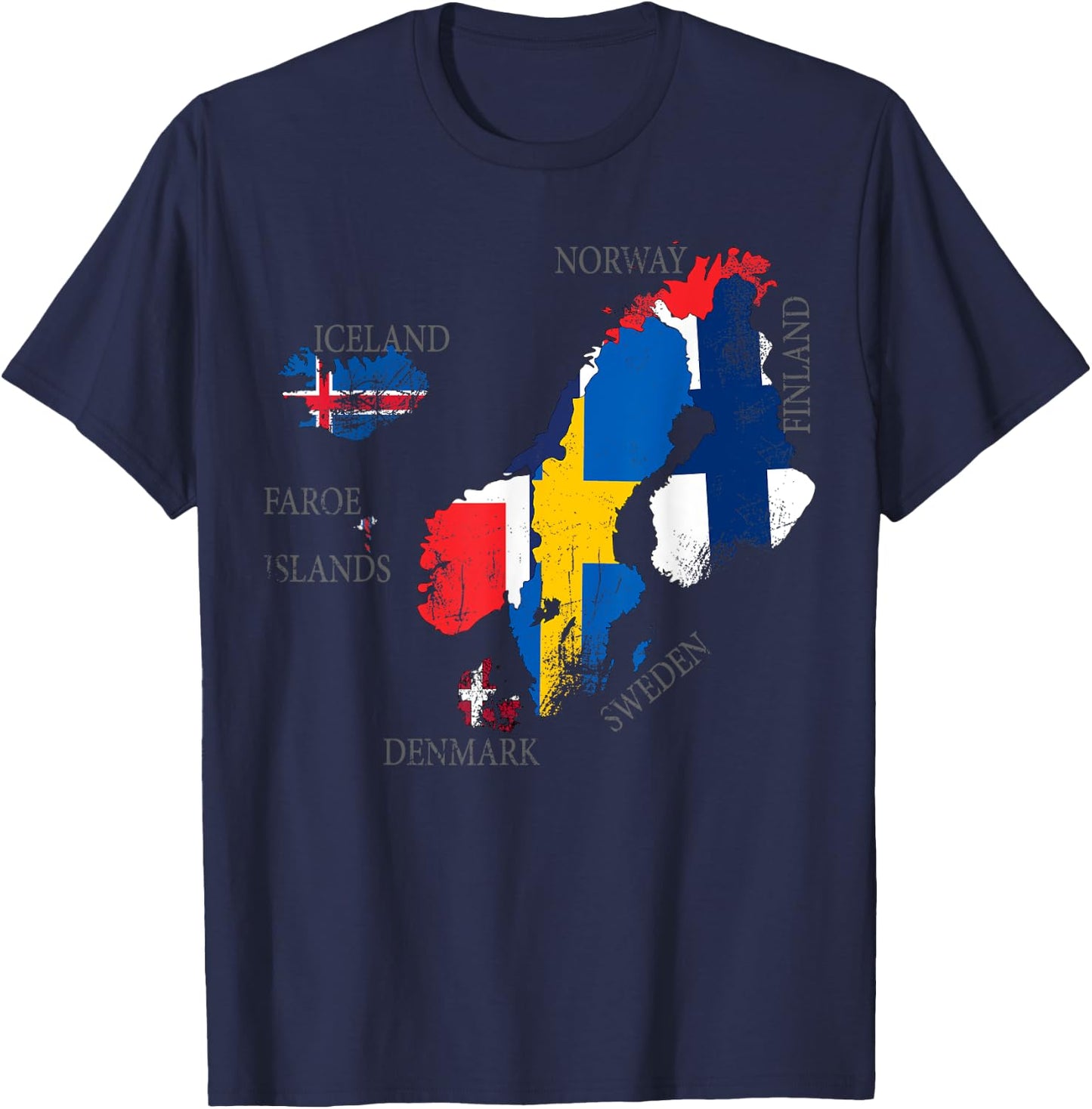 Vintage Scandinavia flag , Maps of Nordic countries T-Shirt - T-Shirt | Navy