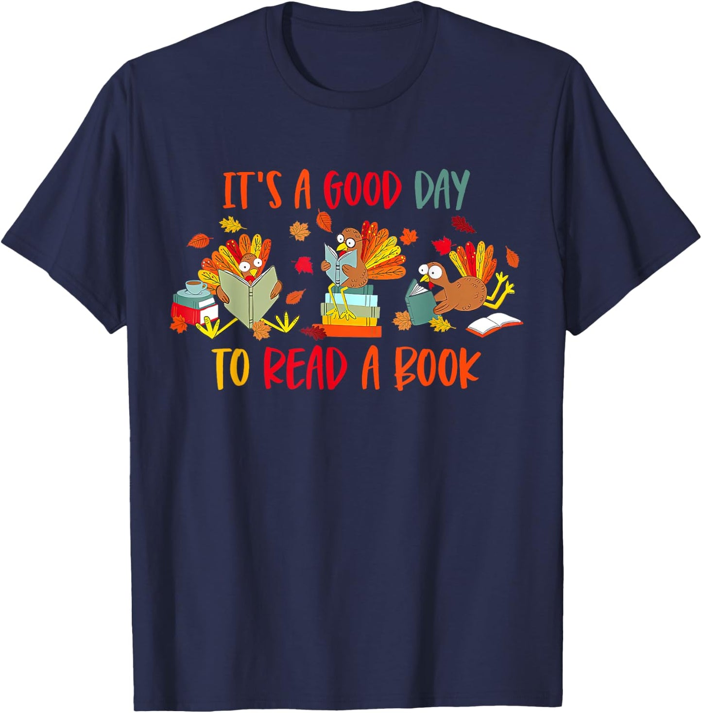 Funny Turkey Reading Book Librarian Bookworm Thanksgiving T-Shirt - T-Shirt | Navy