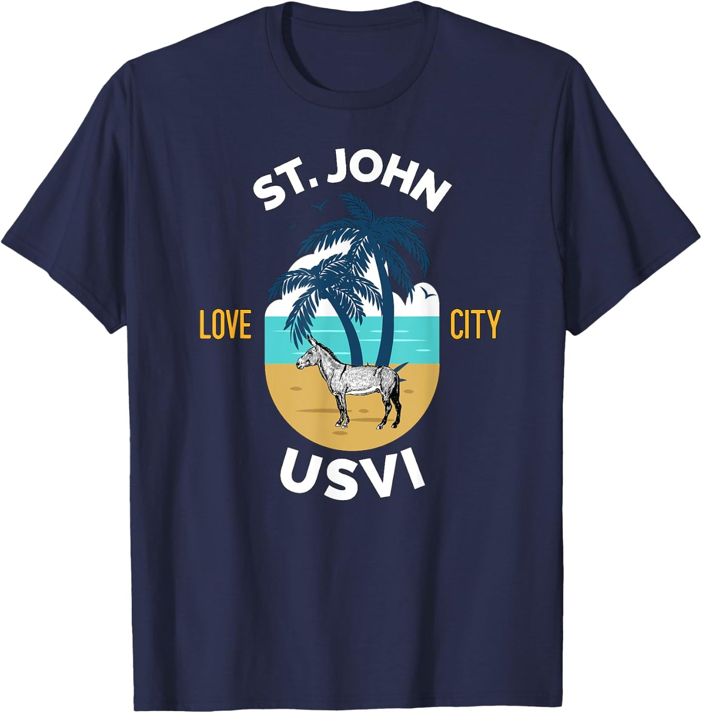 St. John US Virgin Islands Wild Donkey on the Beach Men Women T-Shirt - T-Shirt | Navy
