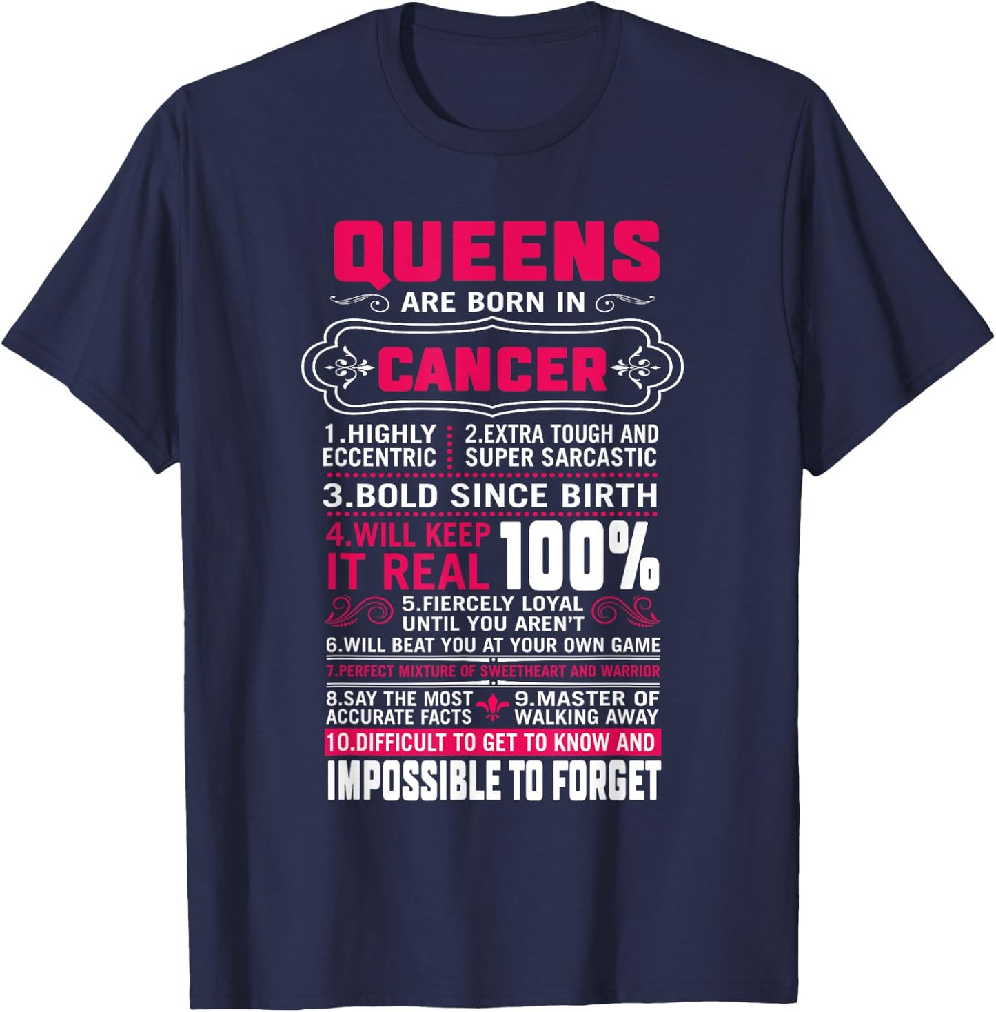 Queens Are Born In Cancer Women June July Birthday T-Shirt - T-Shirt | Navy