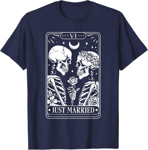 Just Married The Lovers Skeleton Couple Matching Halloween T-Shirt - T-Shirt | Navy