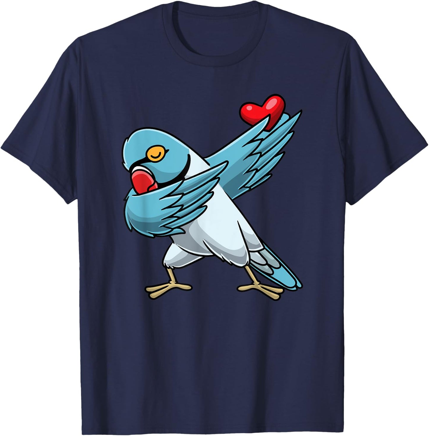 Blue Indian Ringneck Dabbing Parrot Bird With Heart T-Shirt - T-Shirt | Navy
