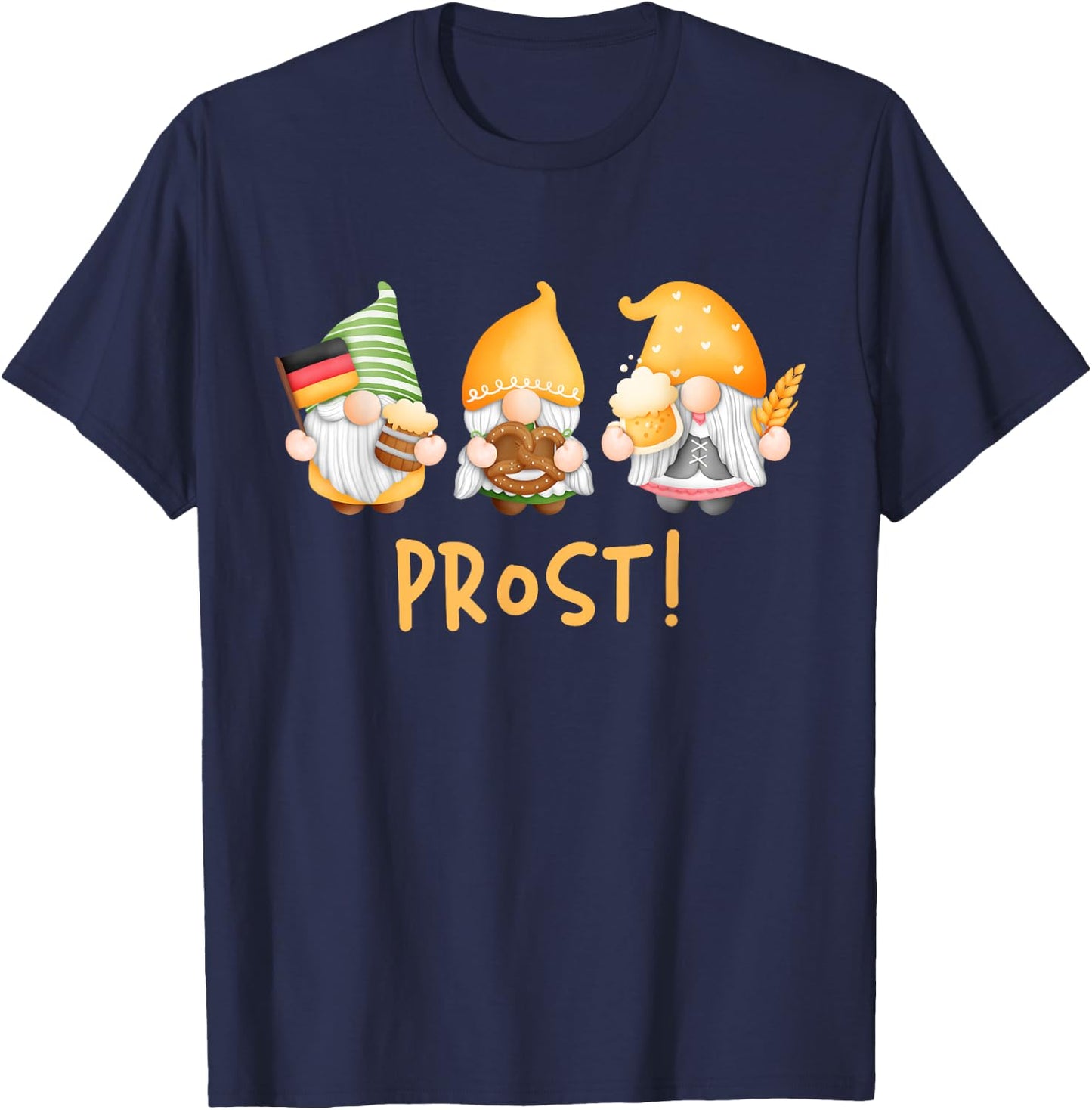 Fun Gnomes Oktoberfest Prost Beer Pretzel German Flag T-Shirt - T-Shirt | Navy