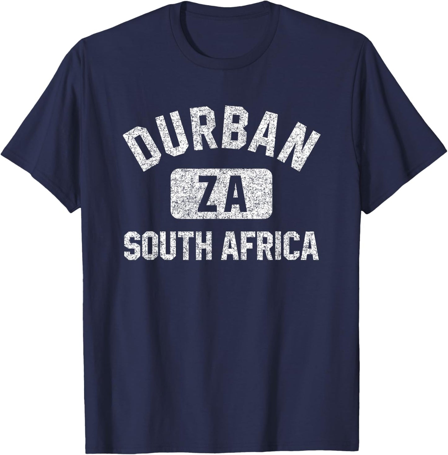 Durban South Africa Gym Style Distressed White Print T-Shirt - T-Shirt | Navy