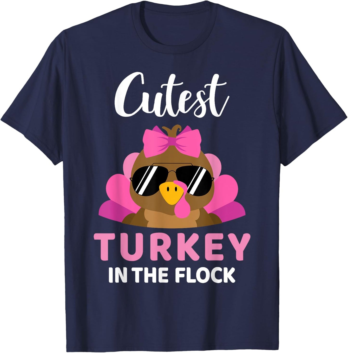 Cutest turkey in the flock girls kids toddler thanksgiving T-Shirt - T-Shirt | Navy