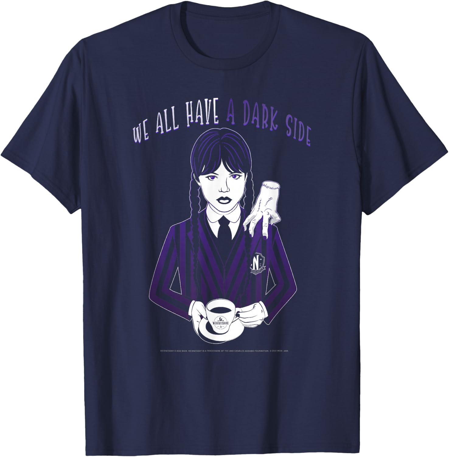 Wednesday and Thing We All Have A Dark Side Quote T-Shirt - T-Shirt | Navy
