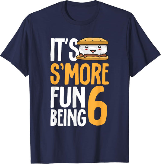 S’more Campfire 6th Birthday Marshmallow Camping Smore T-Shirt - T-Shirt | Navy