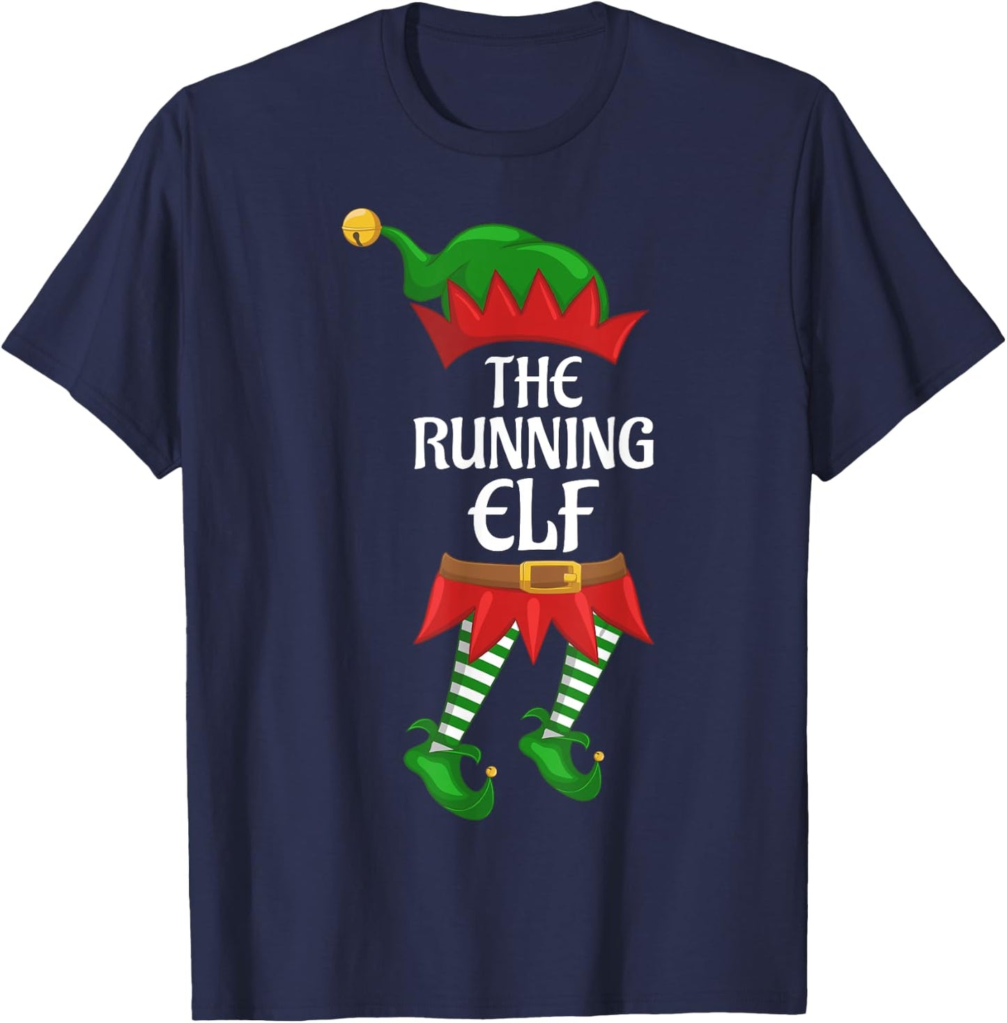 Running Elf Family Matching Group Christmas Party T-Shirt - T-Shirt | Navy