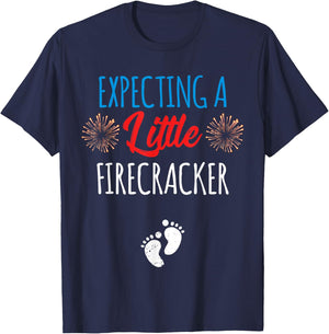 Expecting a Little Firecracker New Mom 4th of July Pregnancy T-Shirt - T-Shirt | Navy