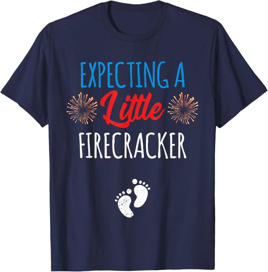 Expecting a Little Firecracker New Mom 4th of July Pregnancy T-Shirt - T-Shirt | Navy