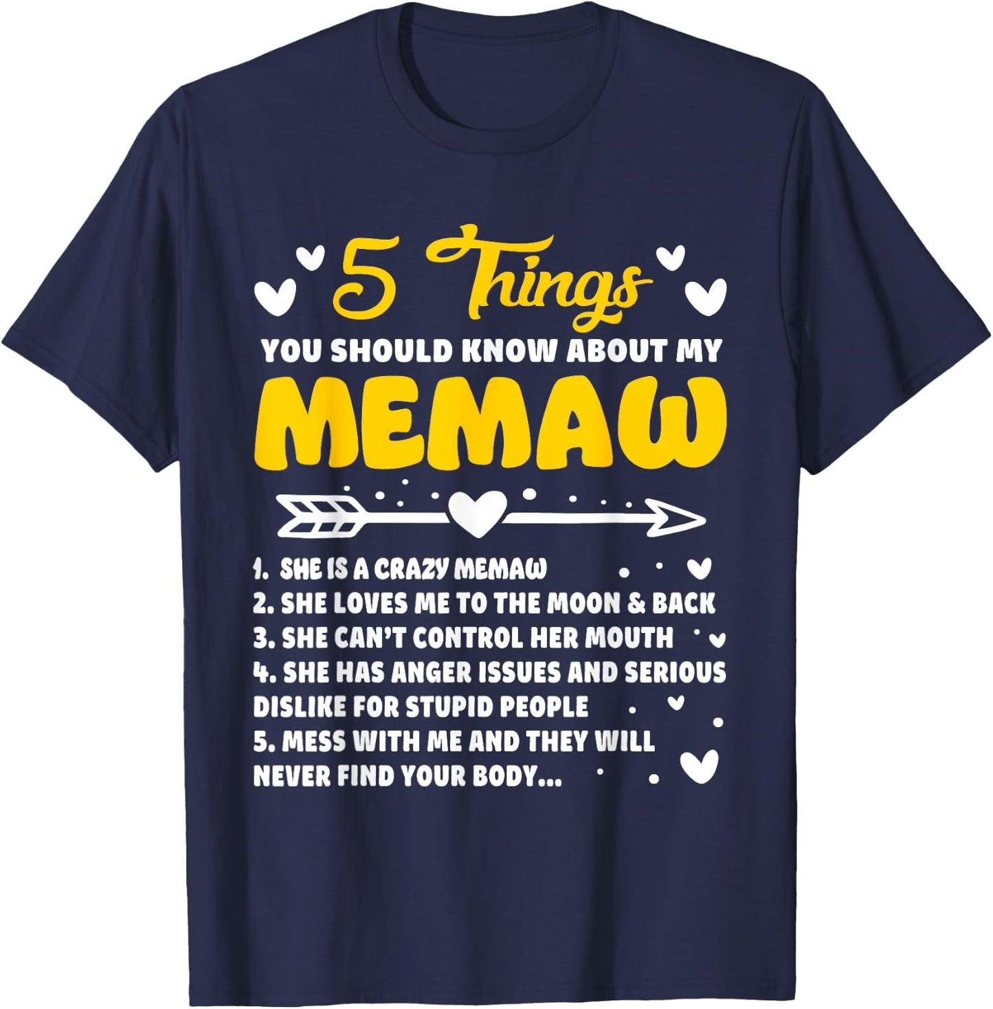 5 Things You Should Know About My Memaw Funny Grandma T-Shirt - T-Shirt | Navy