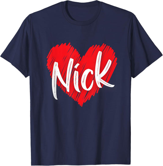 First Names Apparel I Love Nick Heart Personalized Name Nick -Adults Black Short Sleeve T-Shirt - T-Shirt | Navy