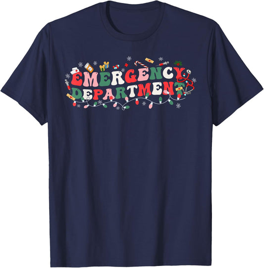 Emergency Department ER Nurse Christmas Ed Nurse Tech T-Shirt - T-Shirt | Navy