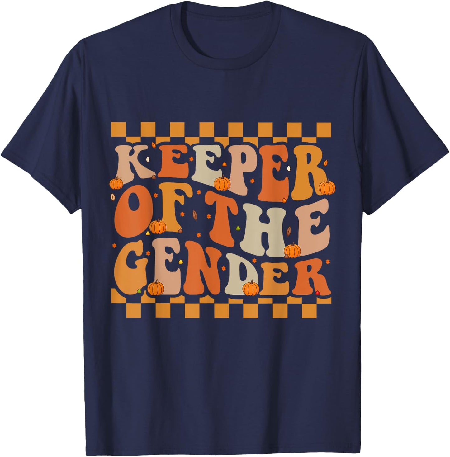Keeper Of The Gender Fall Groovy Thanksgiving Reveal Baby T-Shirt - T-Shirt | Navy