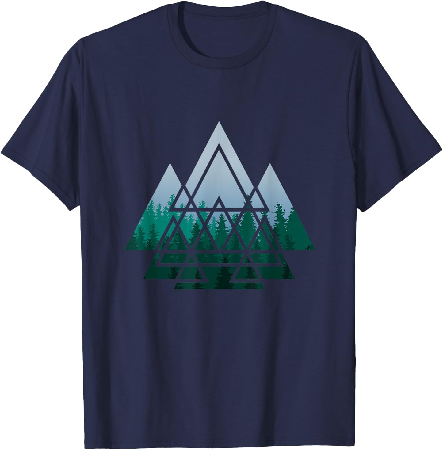 Sacred Geometry Triangles Forest Geometrical Spirituality T-Shirt - T-Shirt | Navy