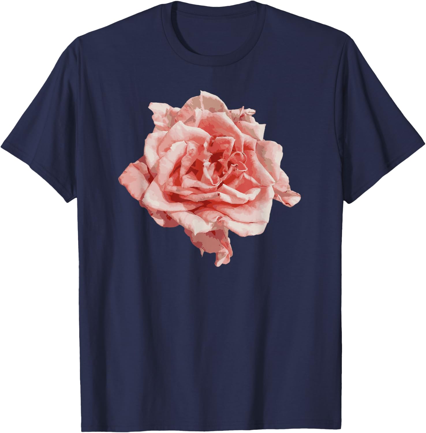 Single Pink Rose Flower Design , Girls, Teens T-Shirt - T-Shirt | Navy