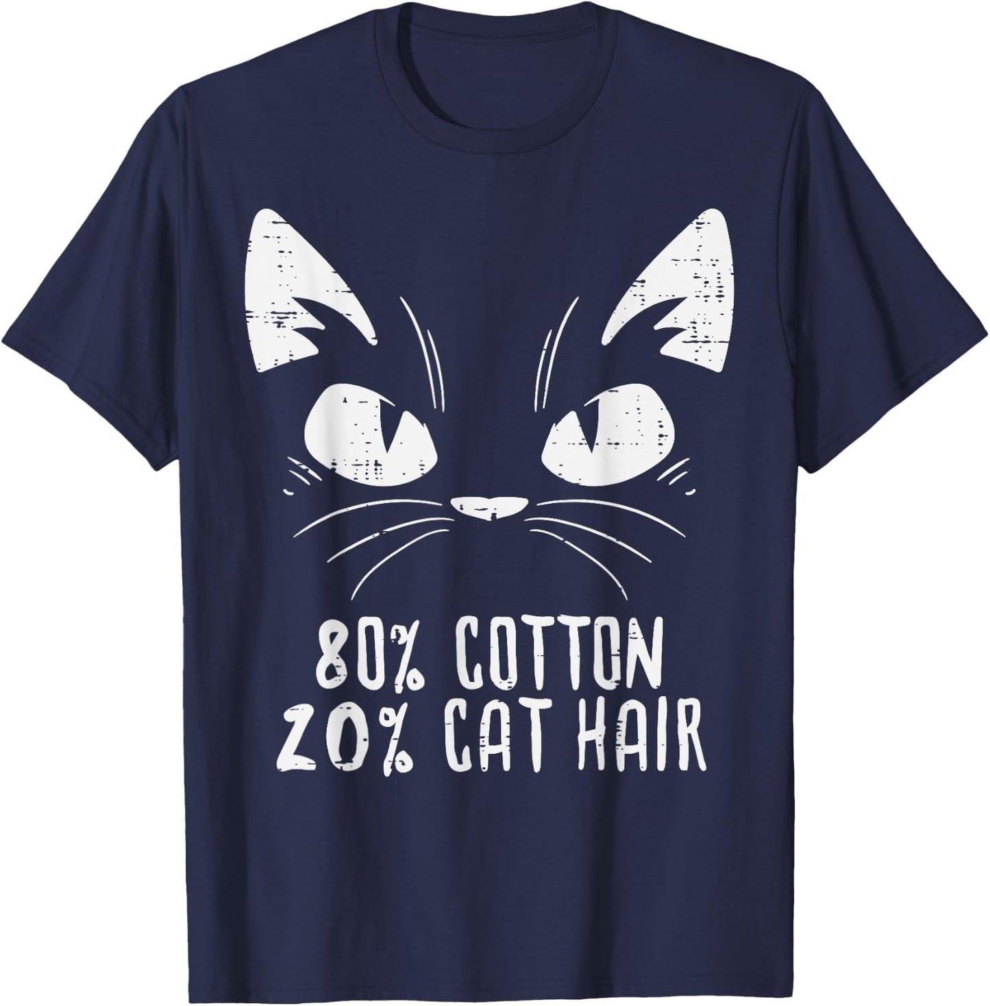 Black Cat Face 80% Cotton 20% Hair Kitten Feline Pet Lover Women Girls Kids T-Shirt - T-Shirt | Navy