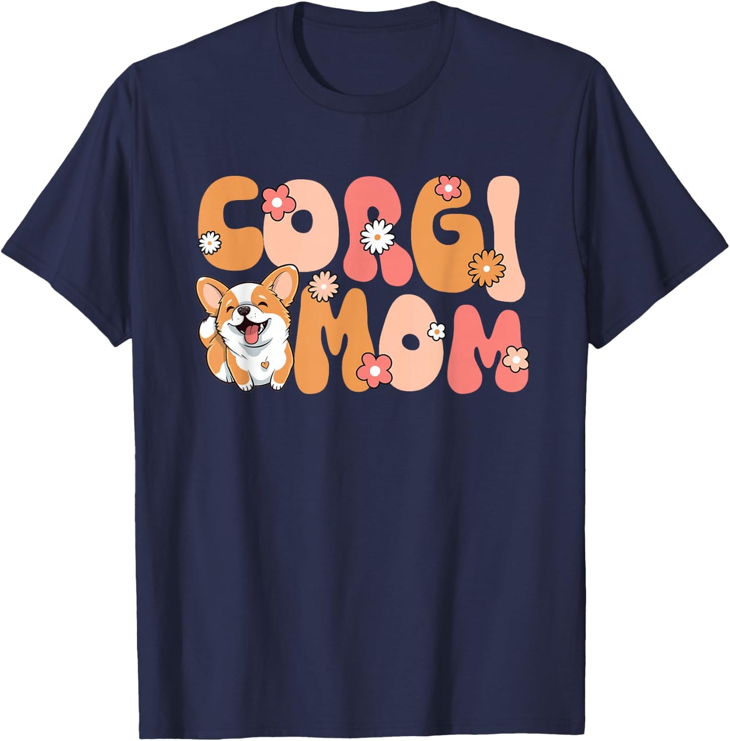 Welsh Corgi Pembroke Groovy World's Best Corgi Mom T-Shirt - T-Shirt | Navy