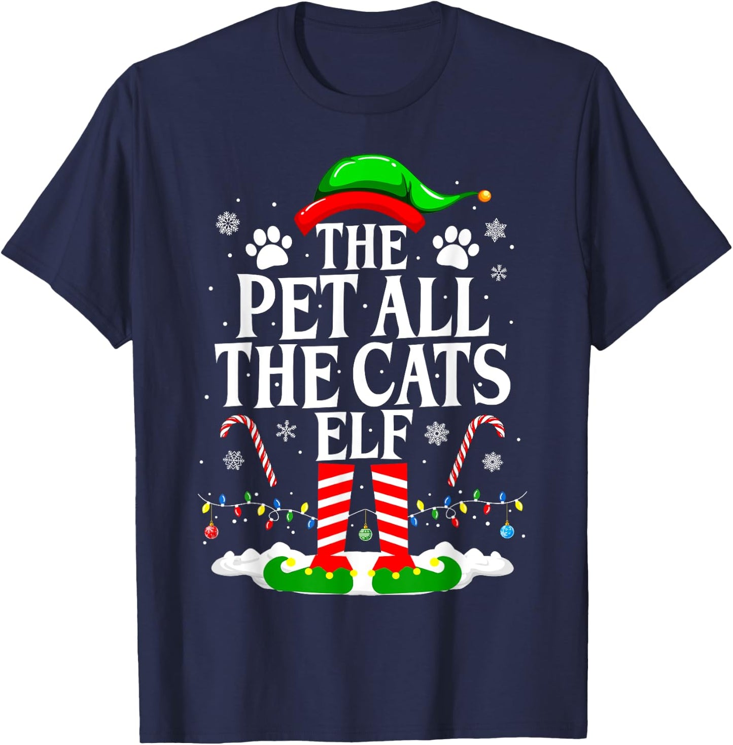 The Pet All The Cats Elf Xmas Funny Cat lover Christmas T-Shirt - T-Shirt | Navy