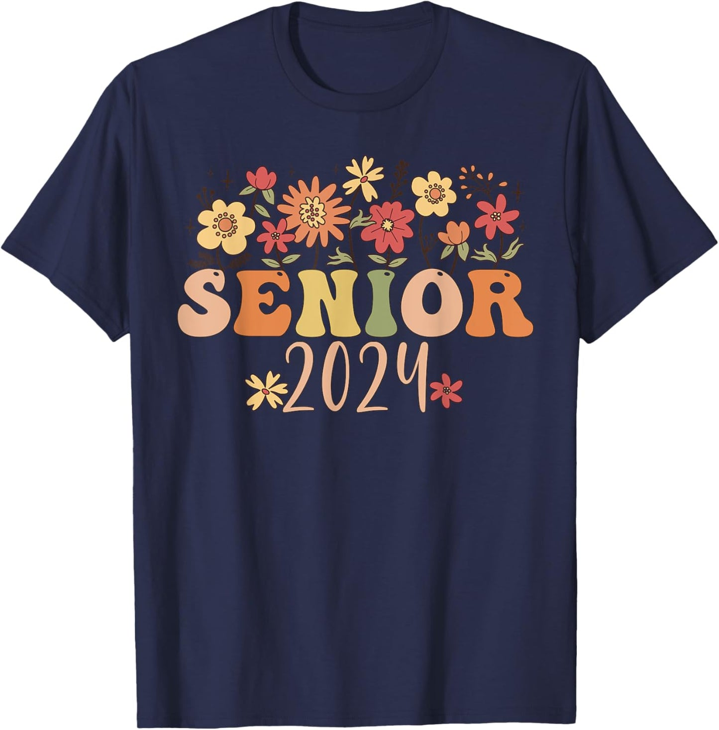 Senior 2024 Groovy Retro Class of 2024 Graduation T-Shirt - T-Shirt | Navy