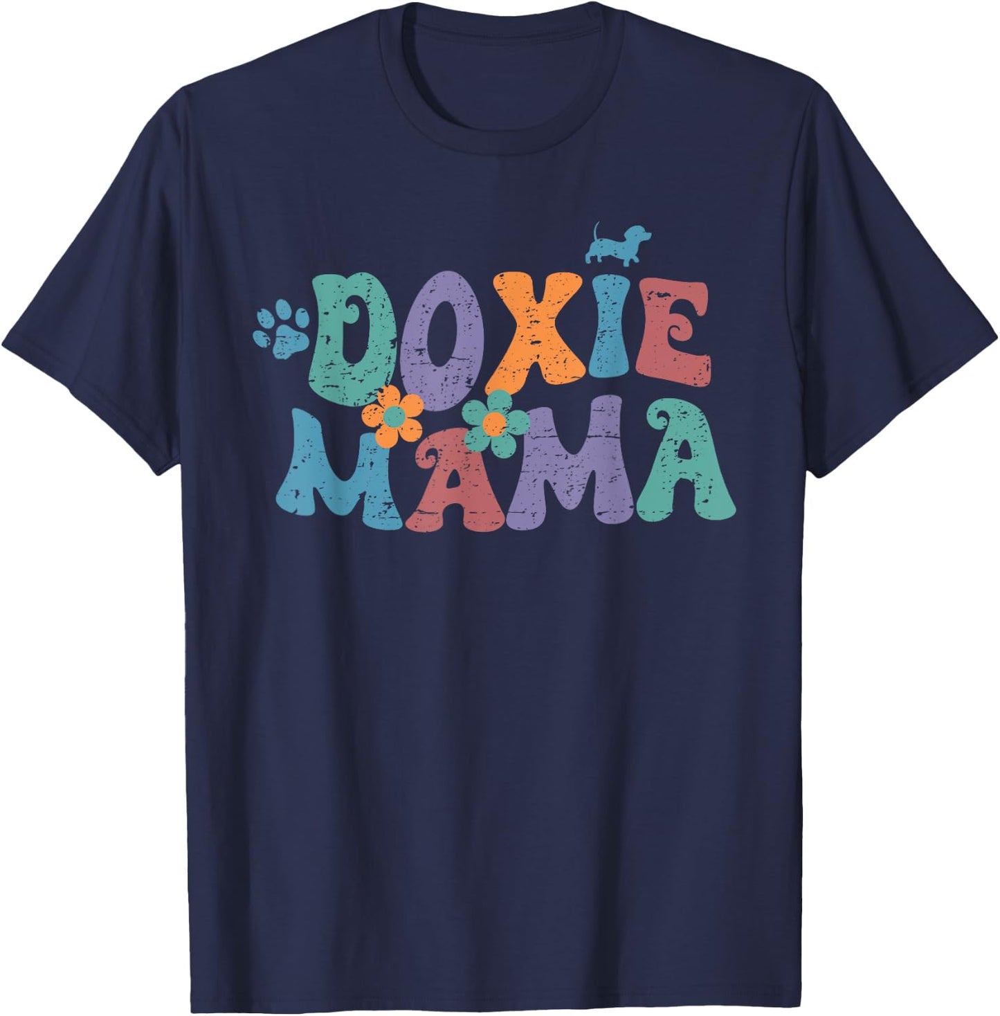 Groovy Doxie Mama Colorful Dog Gift Dachshund Lover Dogs Mom T-Shirt - T-Shirt | Navy