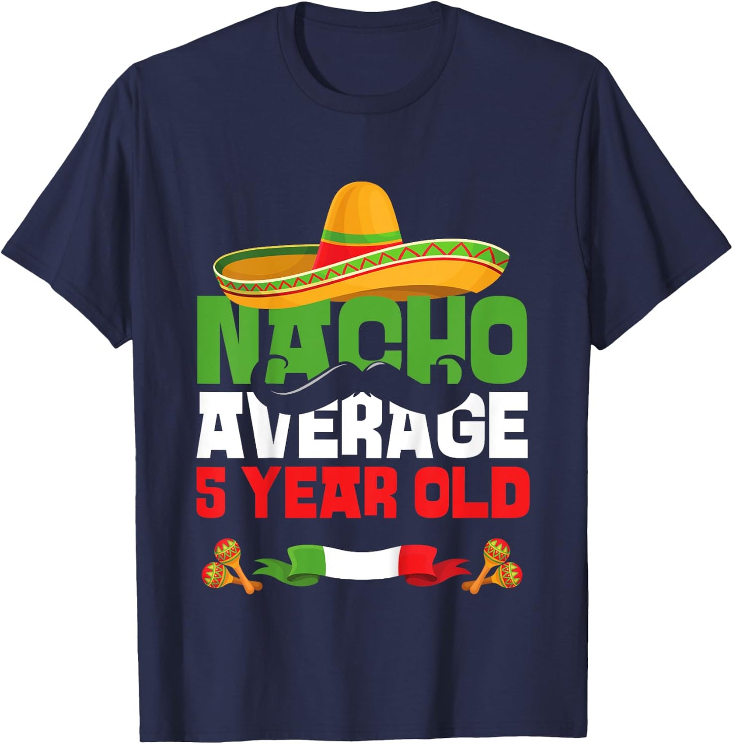 Kids 5 Year Old Mexican Fiesta 5th Birthday Party Cinco De Mayo T-Shirt - T-Shirt | Navy