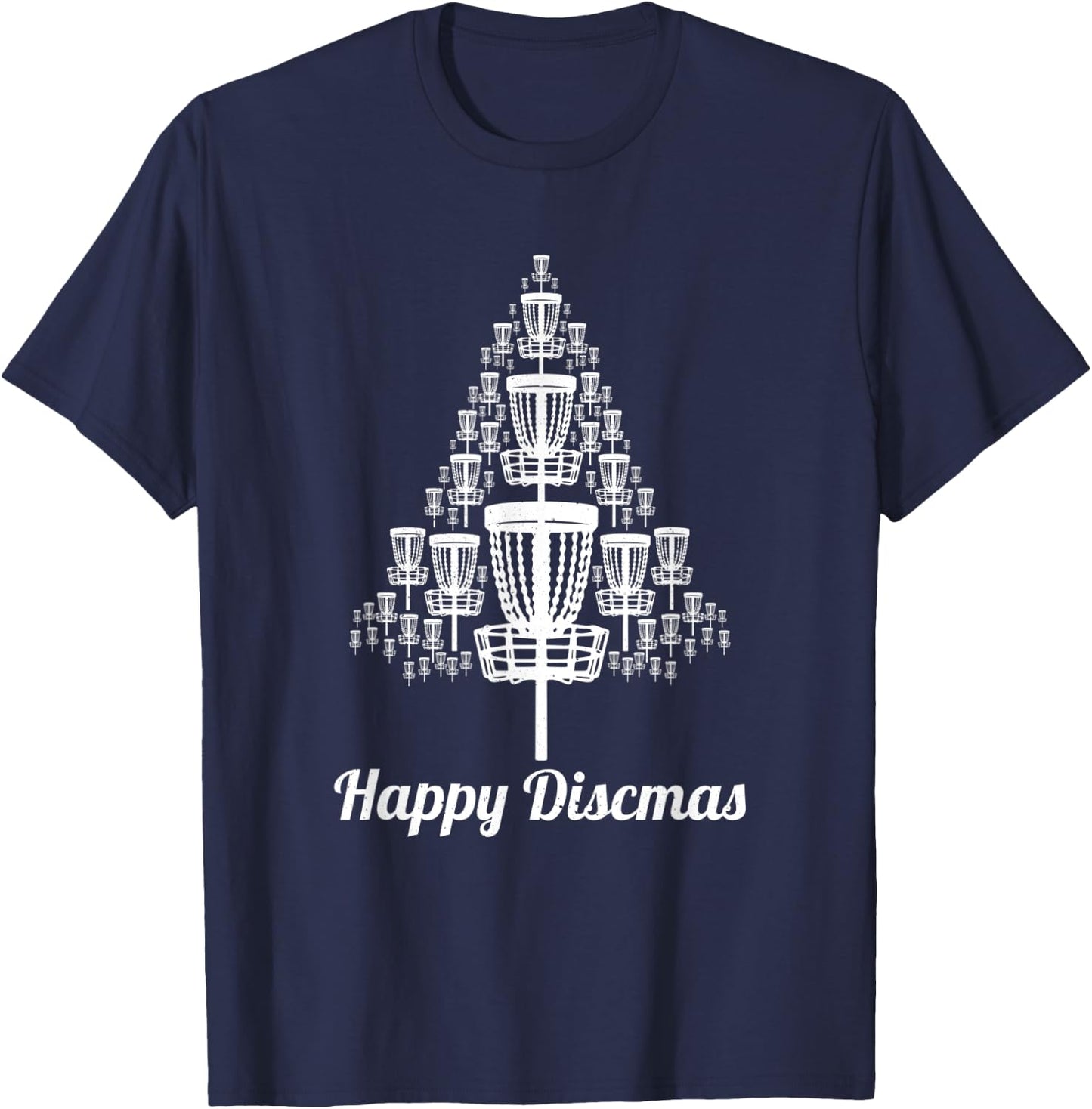 Happy Discmas Christmas Tree Basket Disc Golf Disc Golfing T-Shirt - T-Shirt | Navy