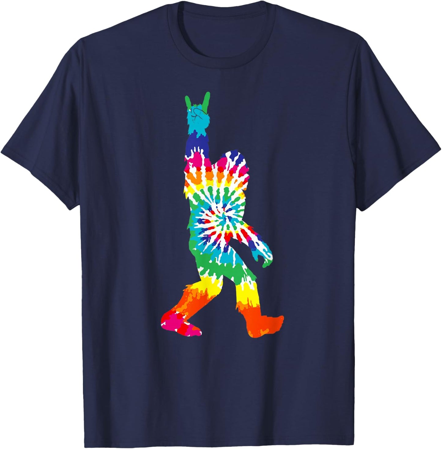 Funny Bigfoot Rock and Roll Tie Dye Shirt Sasquatch Believer T-Shirt - T-Shirt | Navy