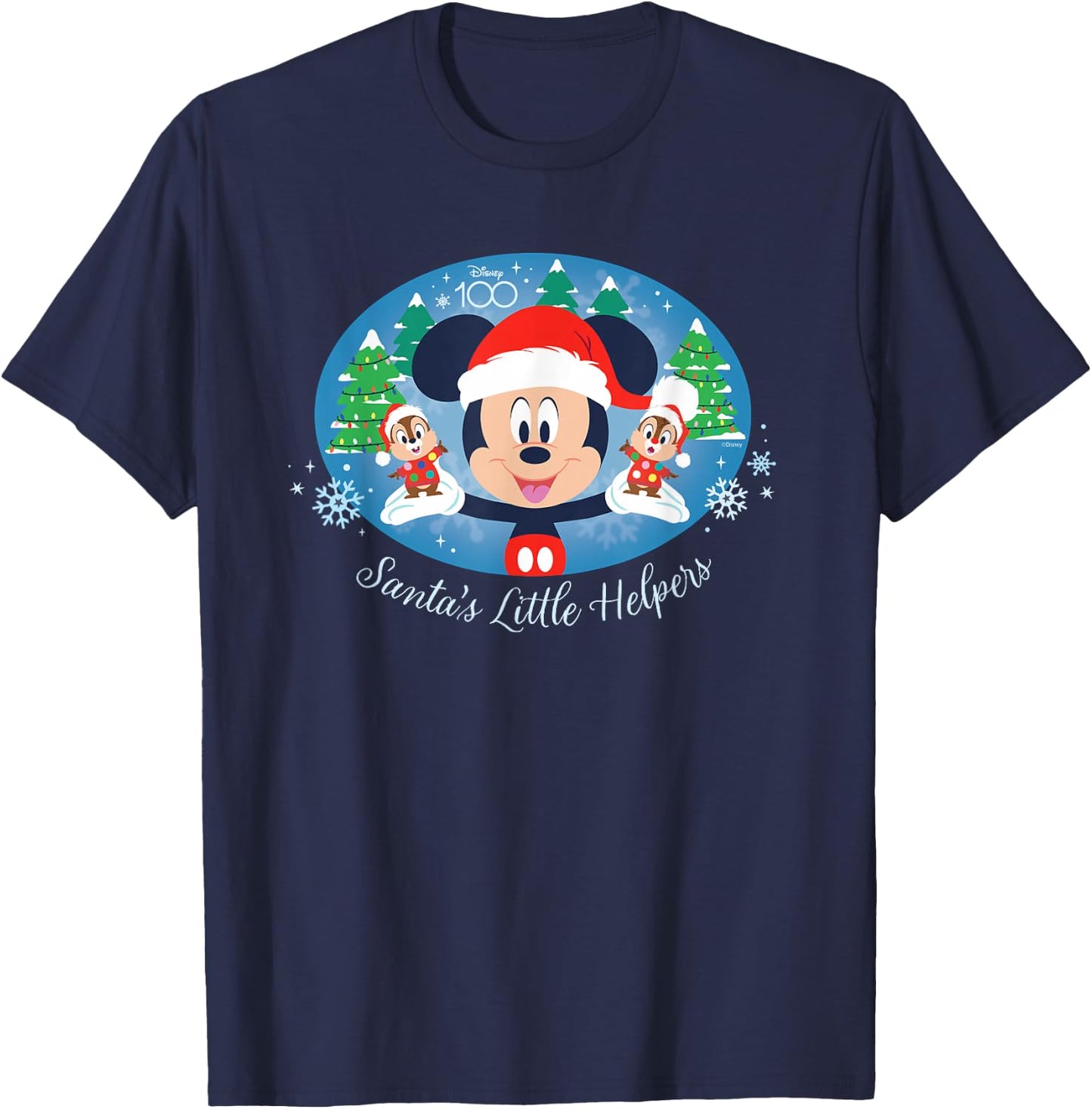 Disney 100 Mickey Chip Dale Santa’s Little Helpers Christmas T-Shirt - T-Shirt | Navy