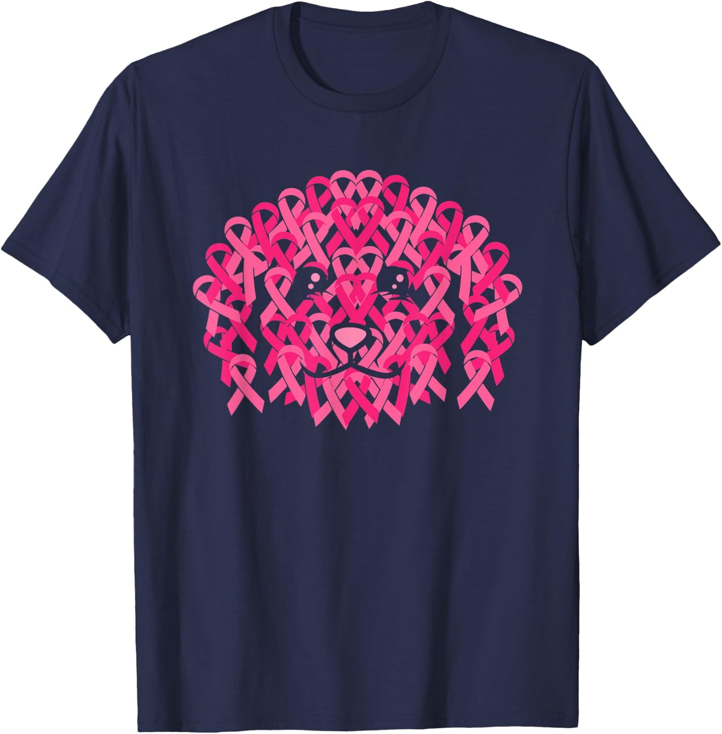 Pink Ribbon Dog Face Inspirational Breast Cancer Awareness T-Shirt - T-Shirt | Navy
