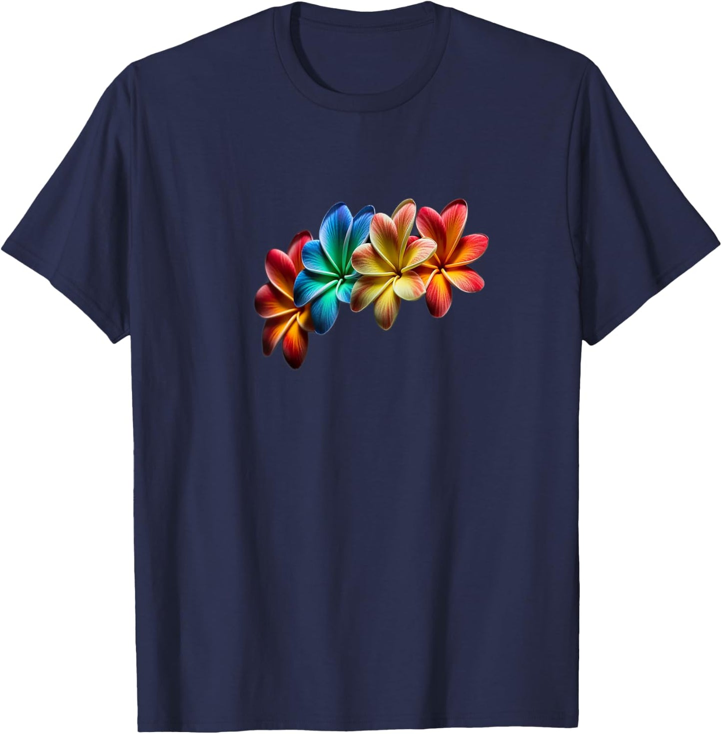 Rainbow Plumeria Design by Blazed Trezurs T-Shirt - T-Shirt | Navy